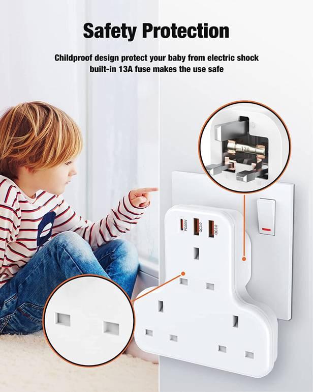 YESIDO Multi Port Wall Plug 3250W Fast & Safe Charging - White