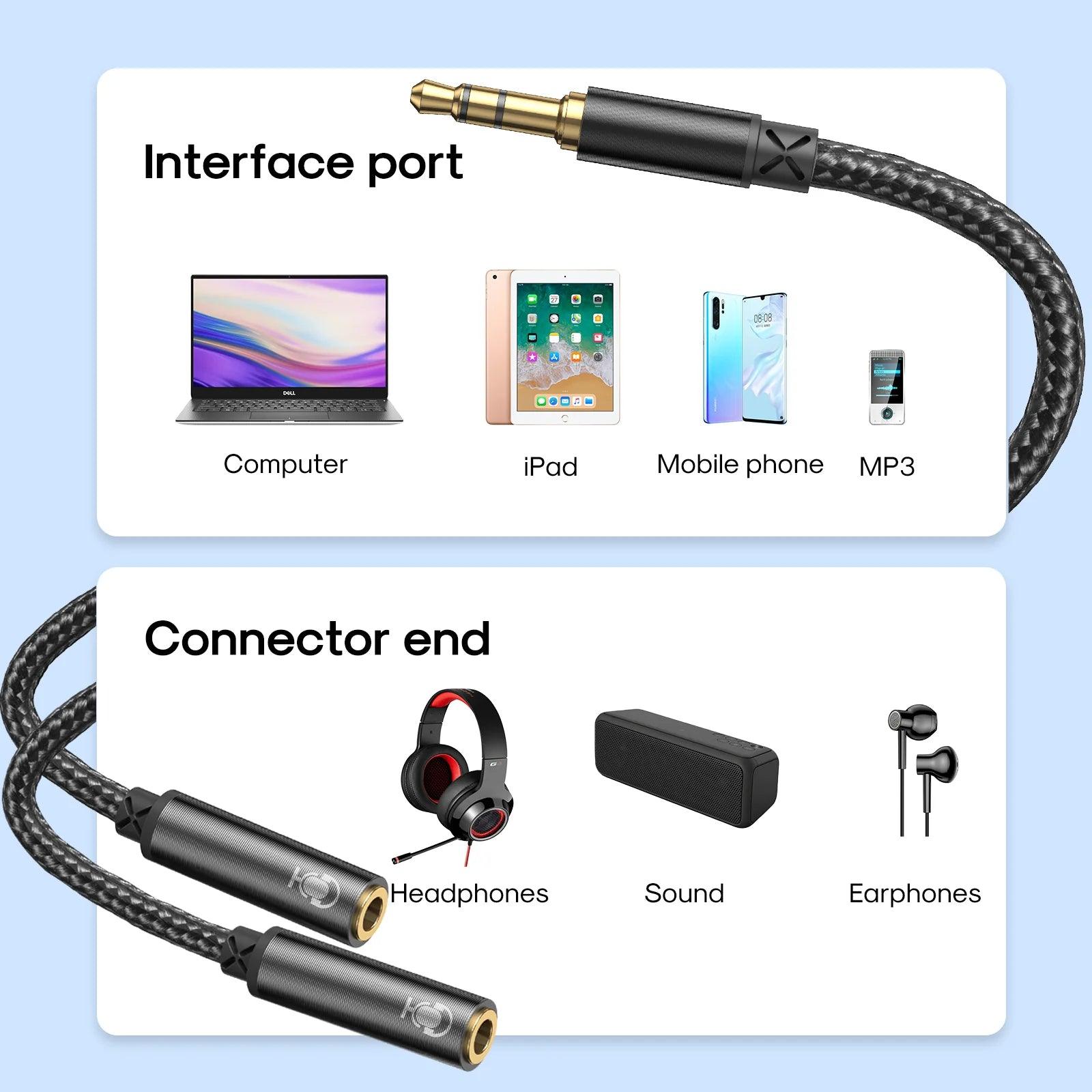 Joyroom SY A04 Headphone Y Splitter Audio Cable 0.2m - Black