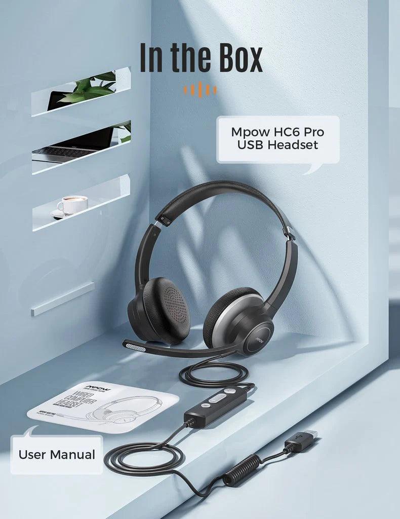 MPOW HC6 Business Wired Headset Black+Silver