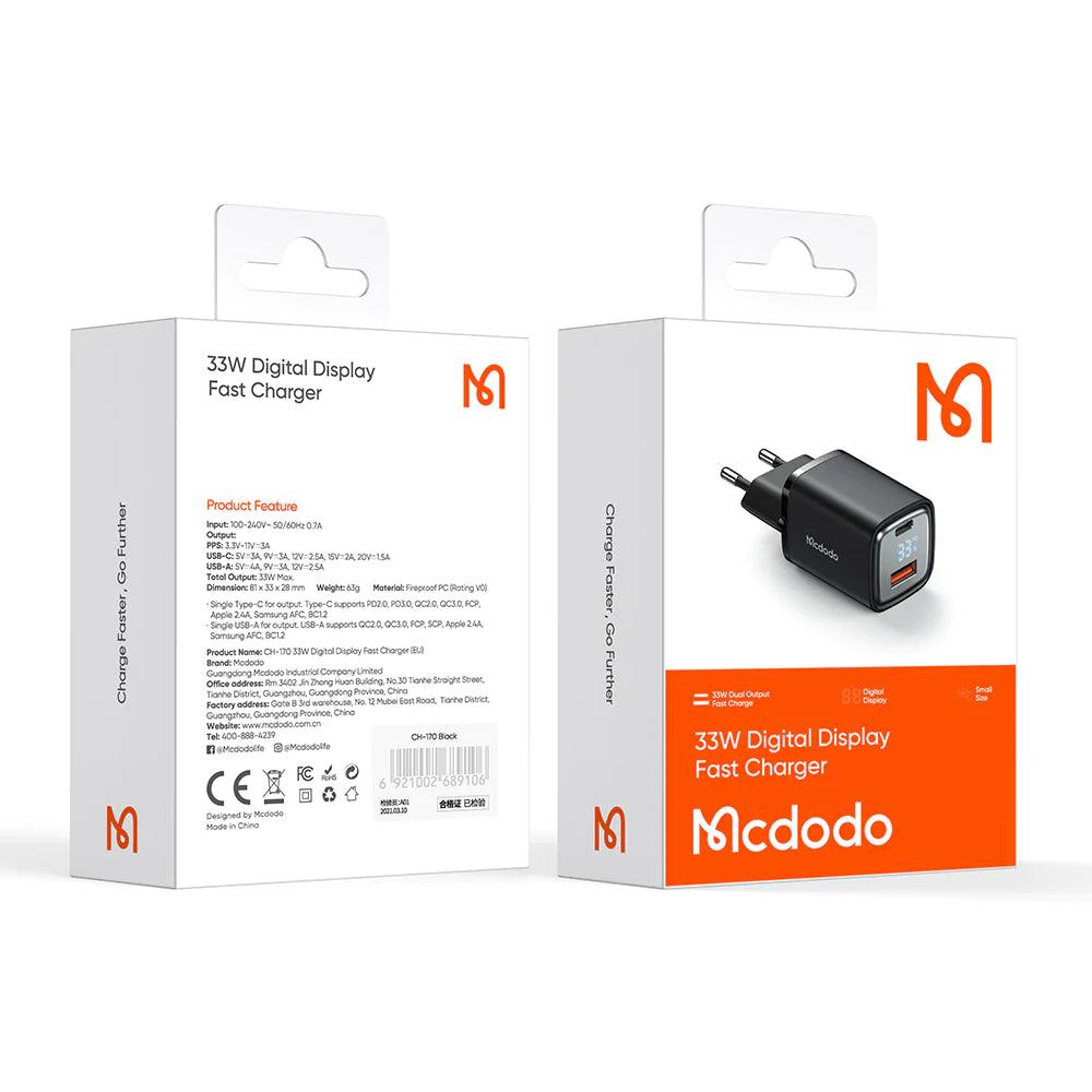 Mcdodo 33W PD & QC Dual Port Fast Charger and Digital Display - Black