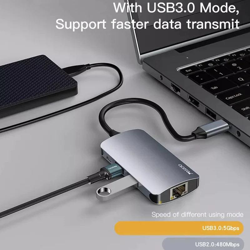 Yesido HB15 Multi Functional HUB Adapter for Charging & Data - Gray