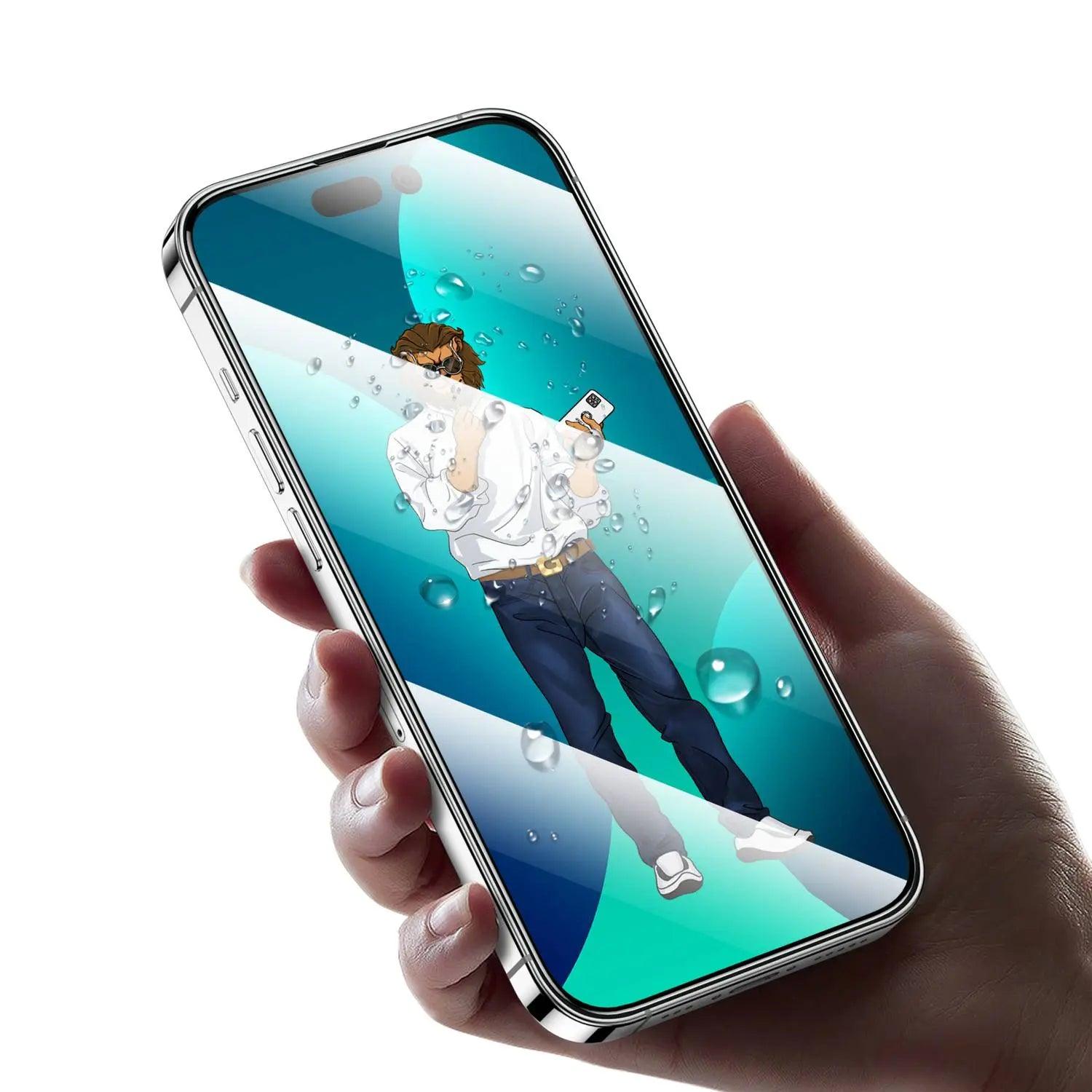 واقي شاشة كامل من ستيف جلاس 9H باللون الأخضر لهاتف iPhone 14 Pro (6.1 بوصة) - شفاف