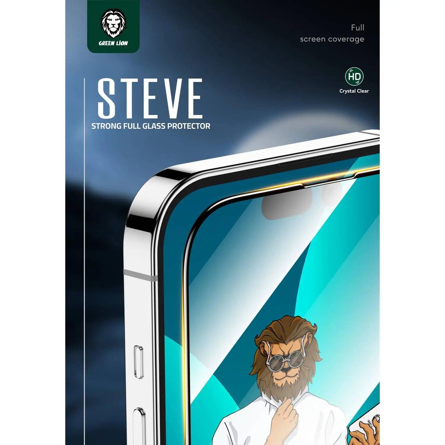 واقي شاشة كامل من ستيف جلاس 9H باللون الأخضر لهاتف iPhone 14 Pro (6.1 بوصة) - شفاف