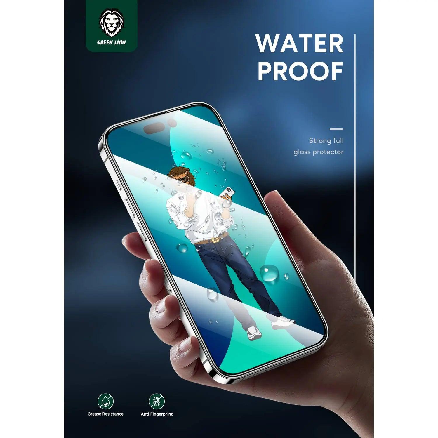 واقي شاشة كامل من ستيف جلاس 9H باللون الأخضر لهاتف iPhone 14 Pro (6.1 بوصة) - شفاف