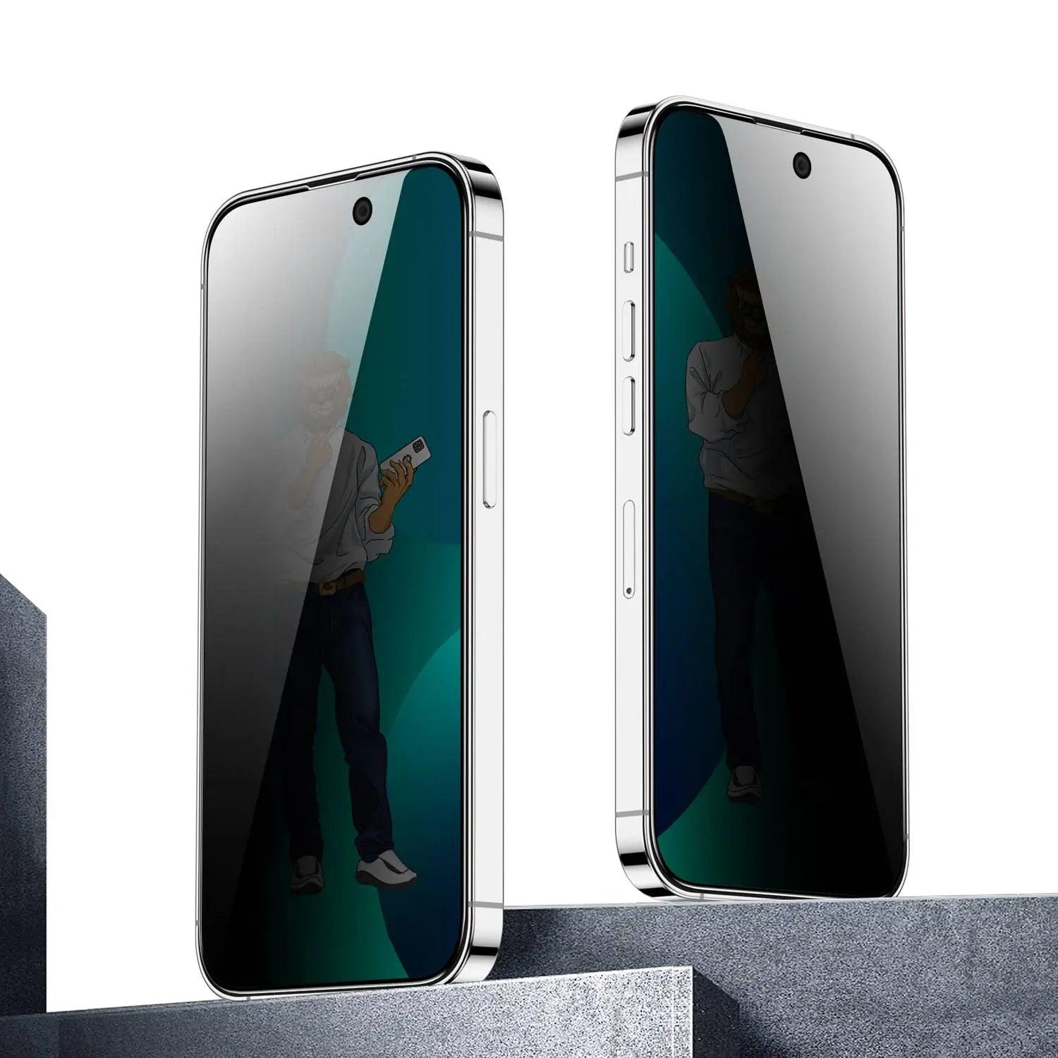 واقي شاشة زجاجي كامل من ستيف 9H باللون الأخضر لهاتف iPhone 14 Pro (6.1) - أسود