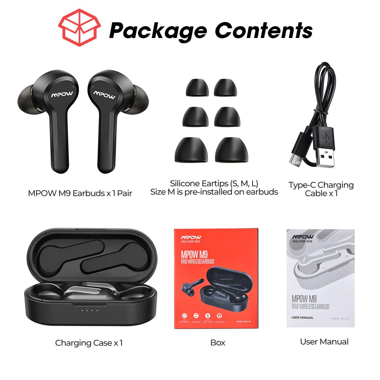 MPOW M9 TWS Bluetooth Earphone Black