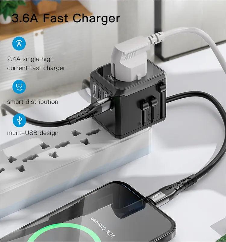 Yesido MC09 Universal 4 Port Adapter USB & Type C Charger - Black