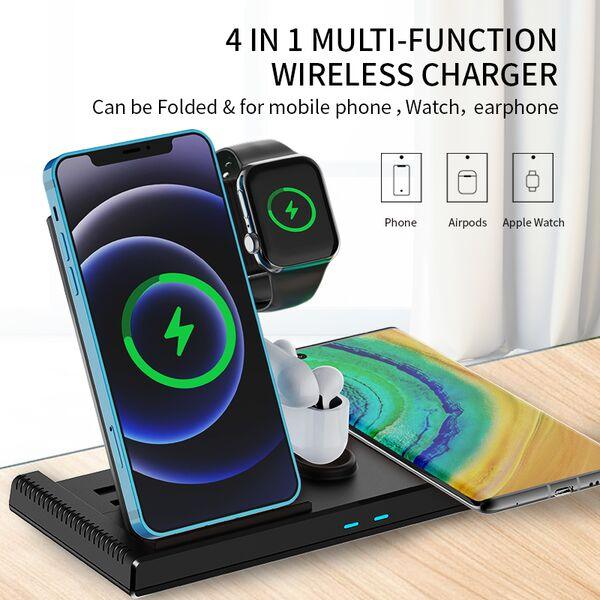 YESIDO DS13 Foldable Wireless Charger 4 in 1 Fast Charging - Black