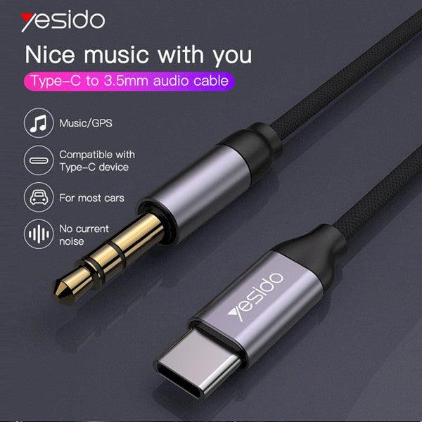 Yesido AUX Type C Audio Cable 1 M Premium Sound Quality - Black