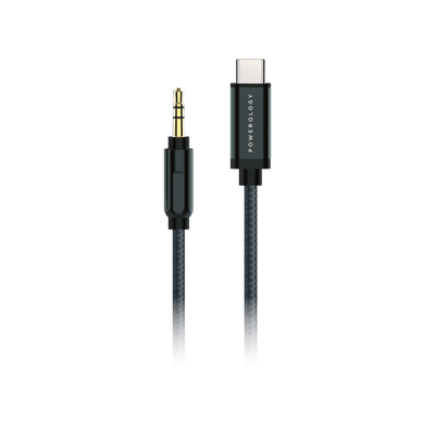 Powerology Aluminum Braided USB-C to 3.5mm AUX Cable 1.2m/4ft - Gray