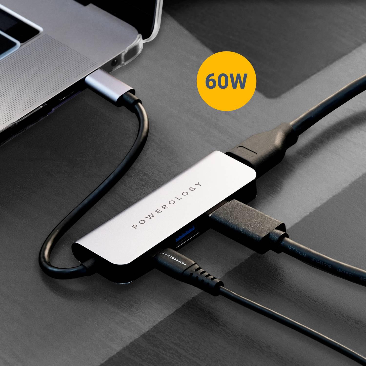 Powerology 4 in 1 USB-C Hub with HDMI & USB 3.0 - Gray