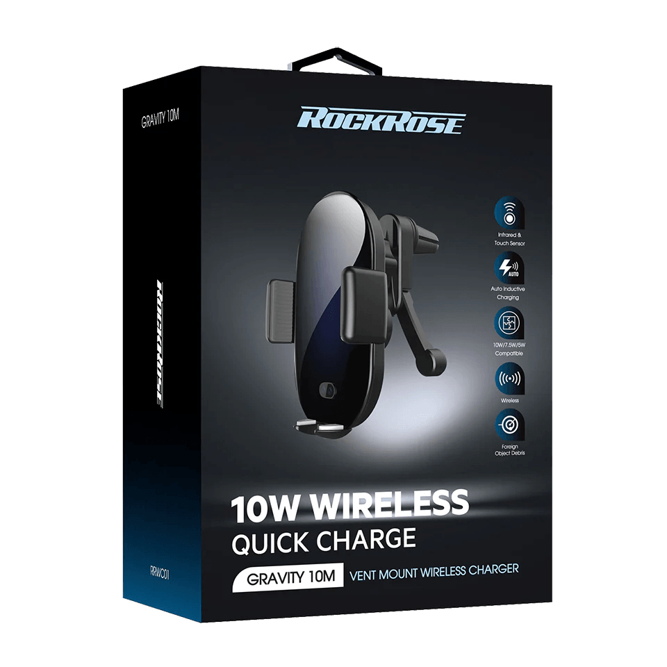 RockRose 10W Wireless Car Charger Fast & Secure - Black