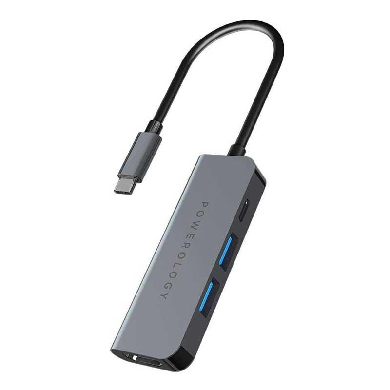 Powerology 4 in 1 USB-C Hub with HDMI & USB 3.0 - Gray