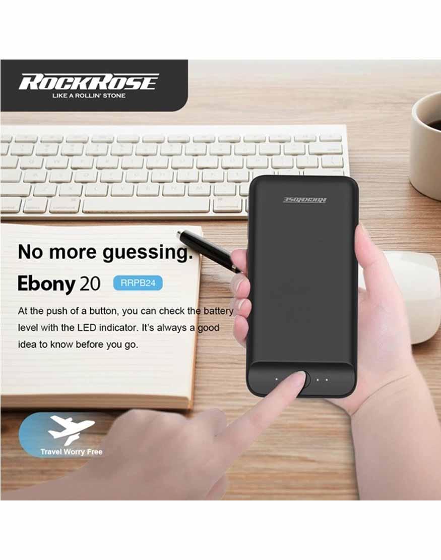 Rockrose Power Bank 20000mAh Fast Charging 2.1A with Dual Ports - Black