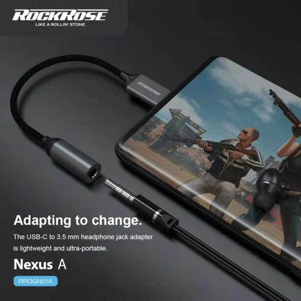 RockRose Nexus A Type C to 3.5mm Adapter Durable Audio Solution - Grey