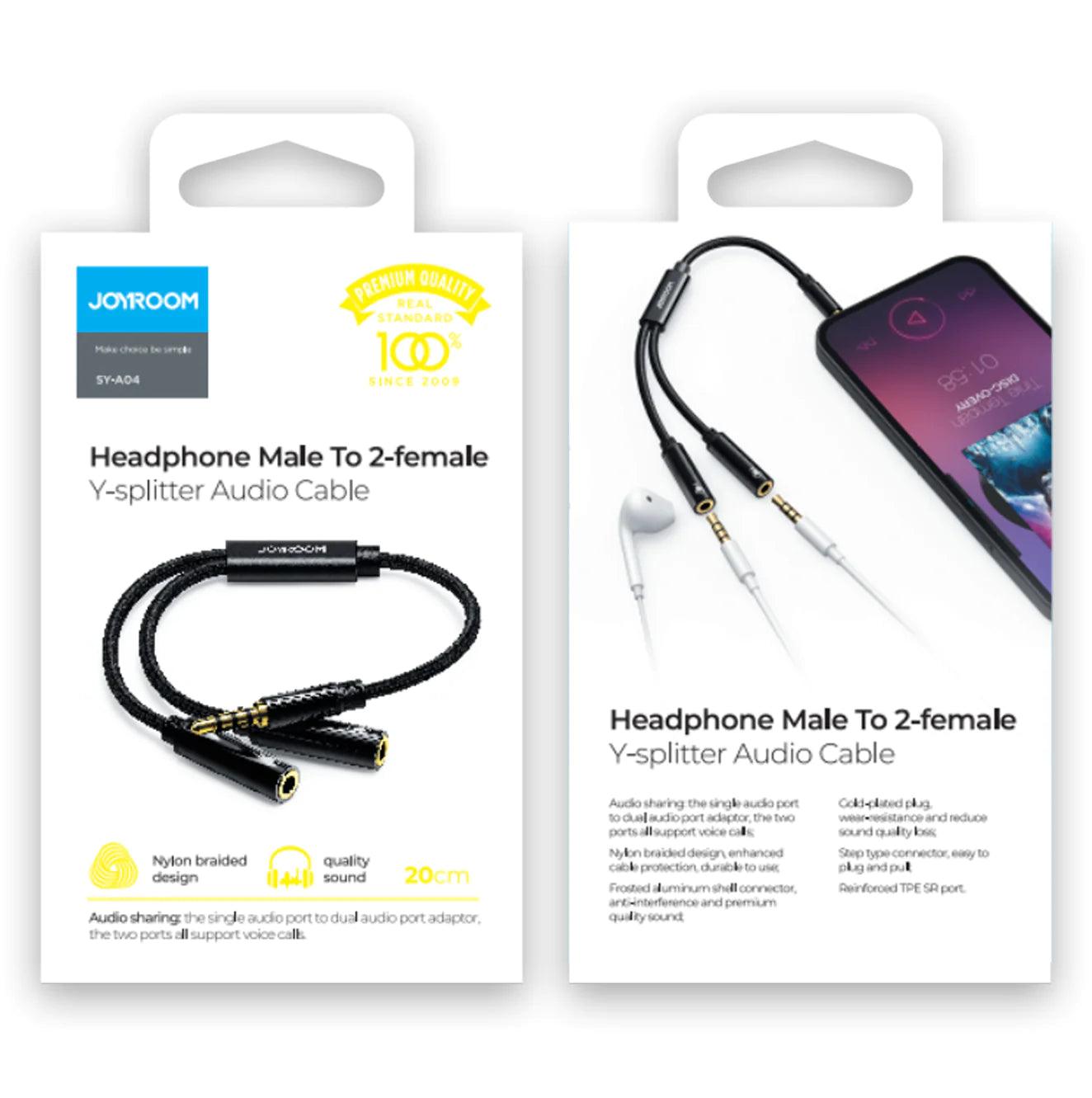 Joyroom SY A04 Headphone Y Splitter Audio Cable 0.2m - Black