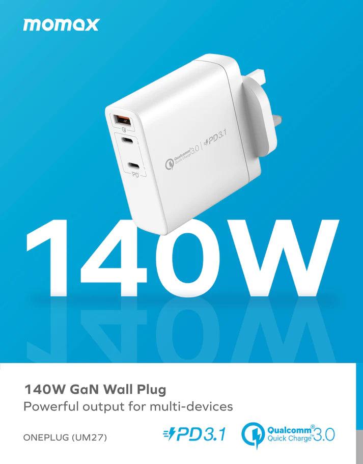 MOMAX ONEPLUG GaN 140W Triple Output Fast Charger - White