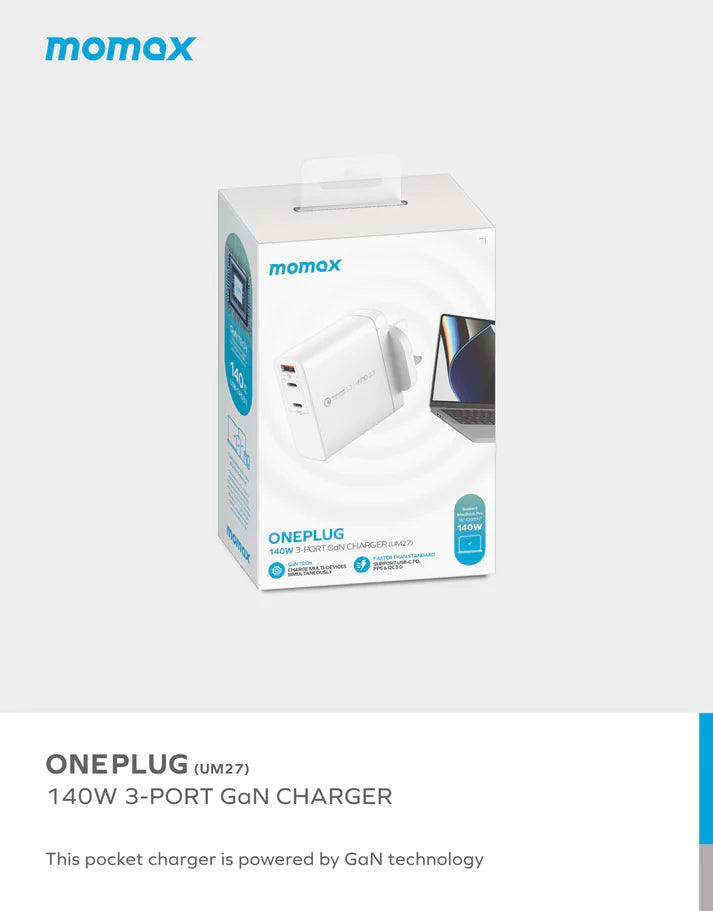 MOMAX ONEPLUG GaN 140W Triple Output Fast Charger - White