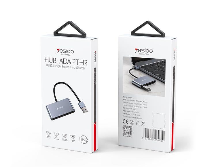 YESIDO HB12 USB 2.0 Hub 4 Ports High Speed Data Transfer - Grey