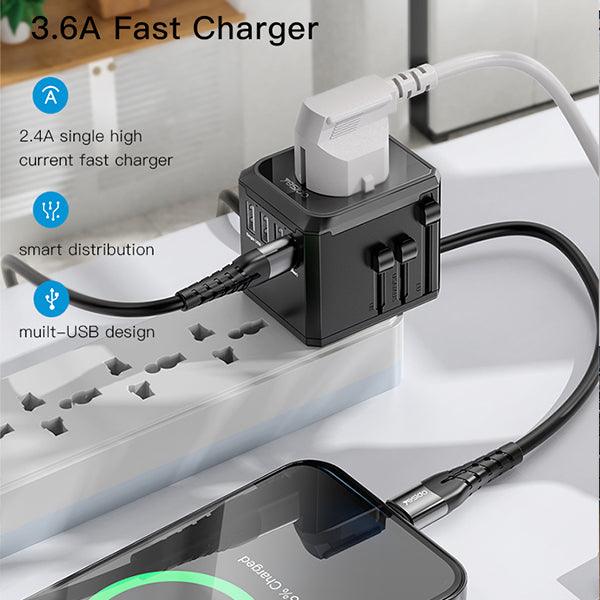 Yesido MC10 Universal Travel Adapter with 3 USB & Type C Port - Black