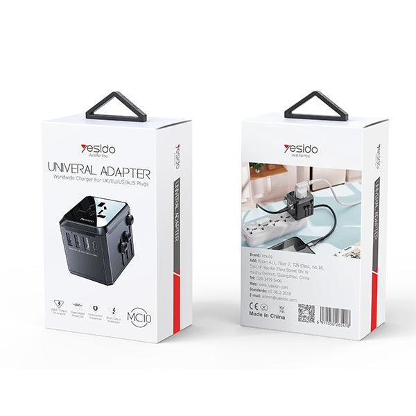 Yesido MC10 Universal Travel Adapter with 3 USB & Type C Port - Black