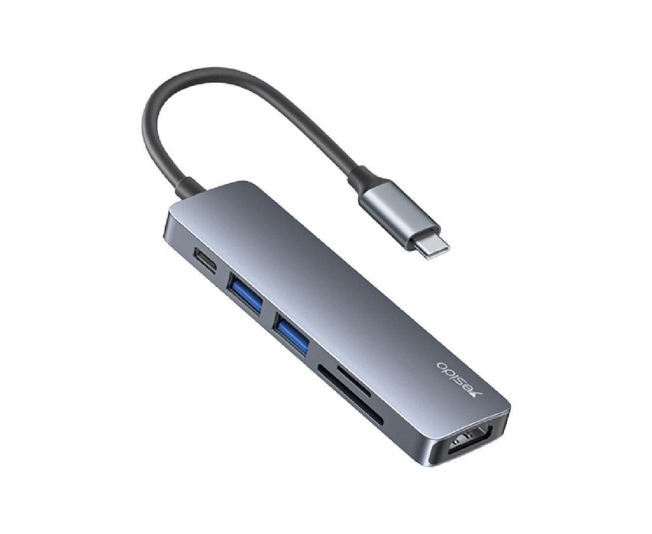Yesido 6 in 1 USBC Hub with 4K HDMI & Card Reader - Grey
