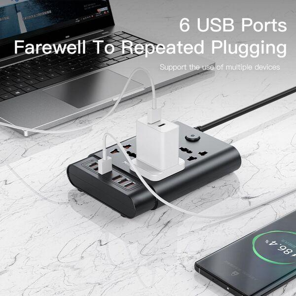 Yesido MC08 10 in 1 Power Socket with 6 USB Ports 