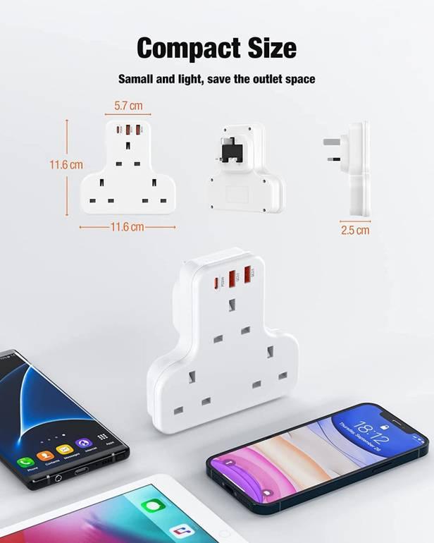 YESIDO Multi Port Wall Plug 3250W Fast & Safe Charging - White