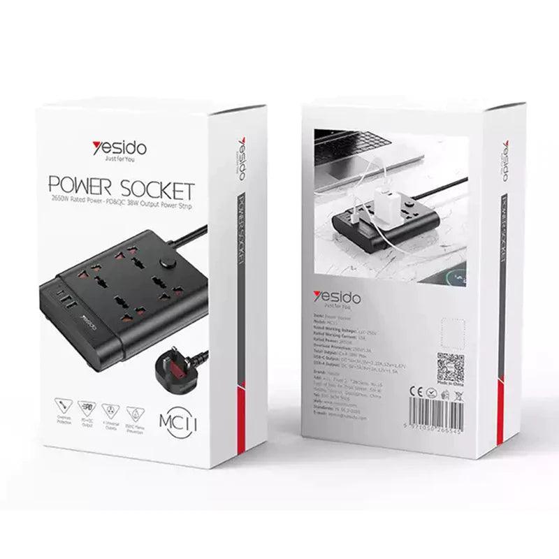 Yesido MC11 Power Socket 7 Ports 2650W & Fast Charging - Black