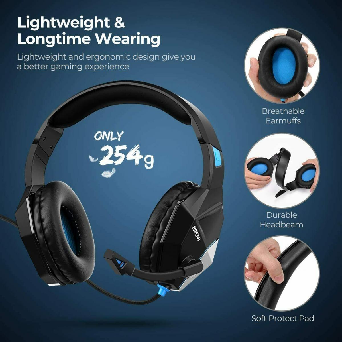 MPOW EG10 Gaming Wired Headset Black+Blue