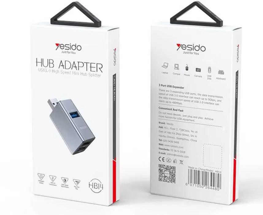 Yesido HB14 USB HUB Compact USB3.0 Adapter - Grey