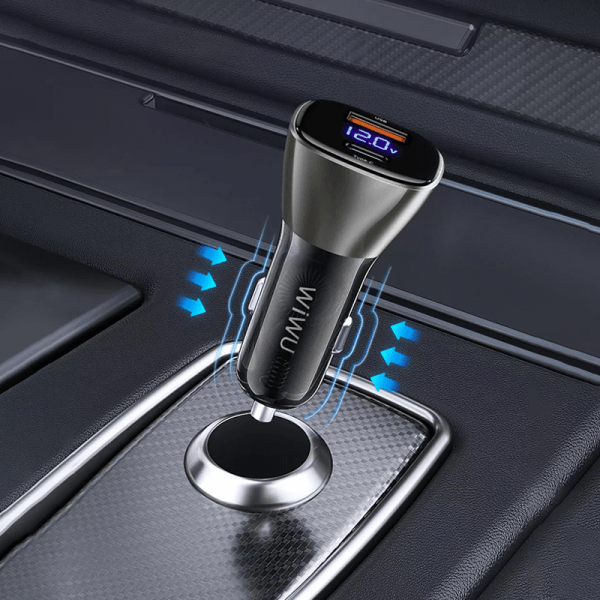 Wiwu pc500 dual port usb+type-c pd 72w car charger - gray