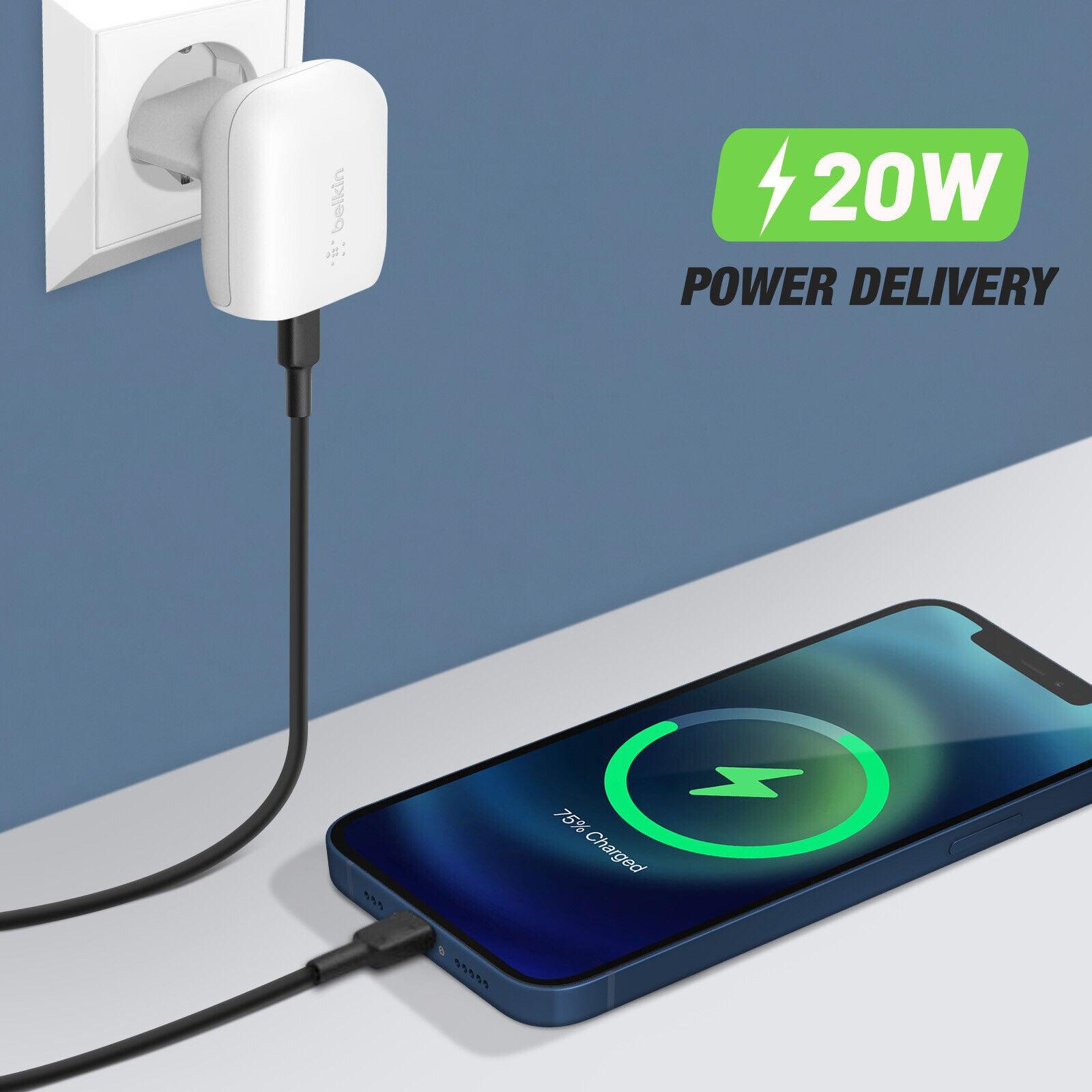 Belkin USB C Wall Charger 20W Compact & Fast Charging - White