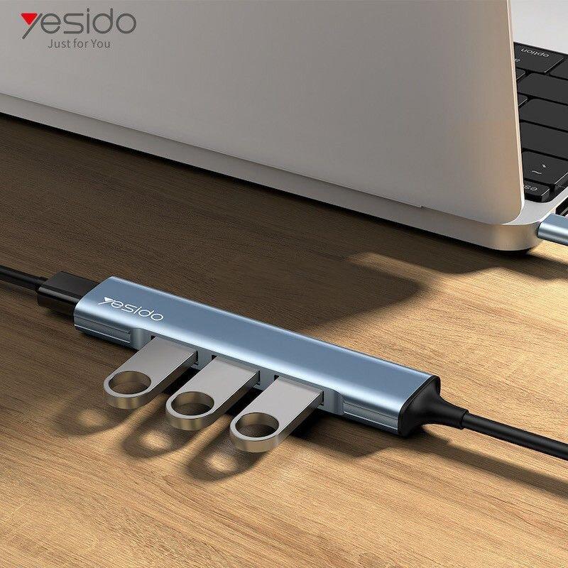 Yesido HB17 USB C to 4 Port USB-A Hub for High Speed Use - Gray