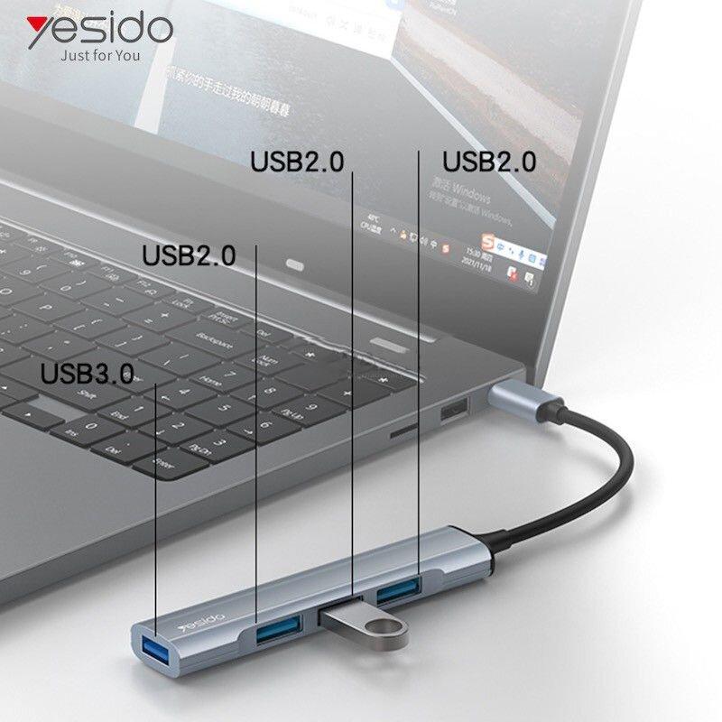 Yesido HB17 USB C to 4 Port USB-A Hub for High Speed Use - Gray