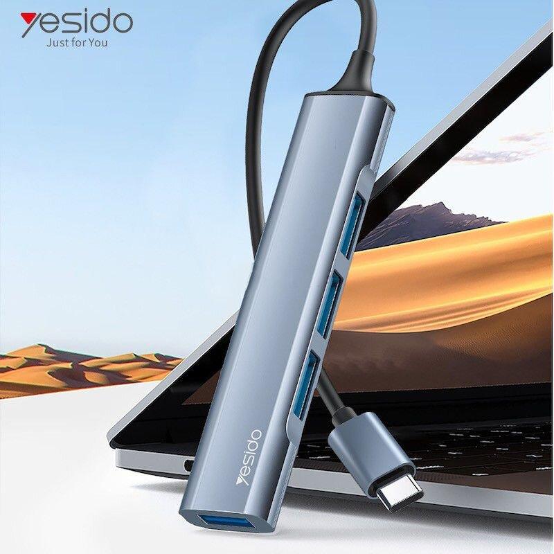 Yesido HB17 USB C to 4 Port USB-A Hub for High Speed Use - Gray